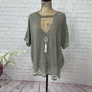 Free People Distressed Army/Moss Green Burn Out Style Top